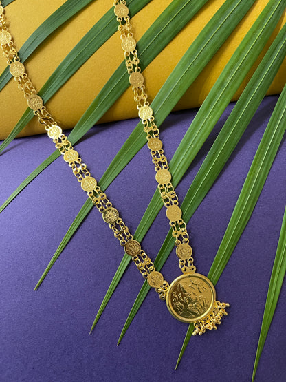 Gold Plated Alloy Round Lakshmi (Laxmi) Coin Pendant Necklace