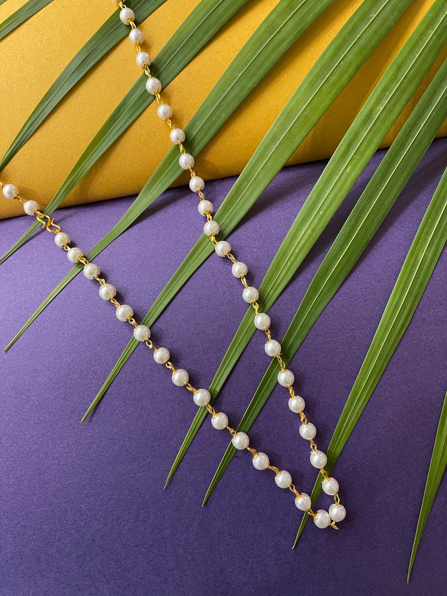 Latest Long Necklace Designs in Gold Finish White Pearl Bead Traditional Mala Necklace