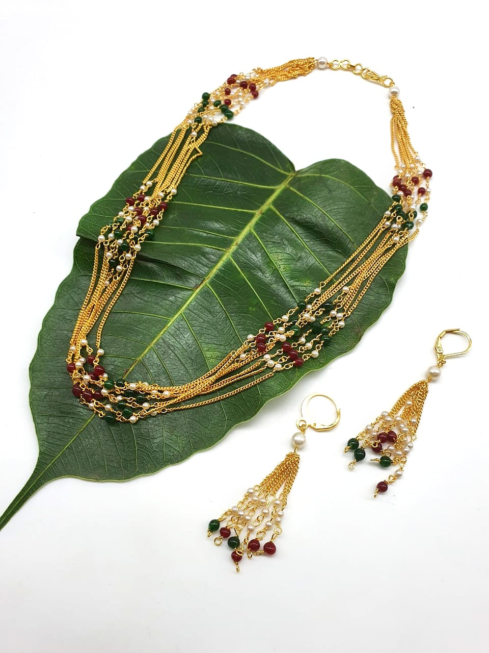 Digital Dress Room Latest Short Necklace Set Designs in Gold Finish Multicolor Beads Necklace & Earrings