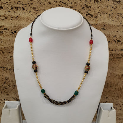 Short Mangalsutra Designs Gold Plated Latest Red Green Stone Black Beads Multilayer Mangalsutra