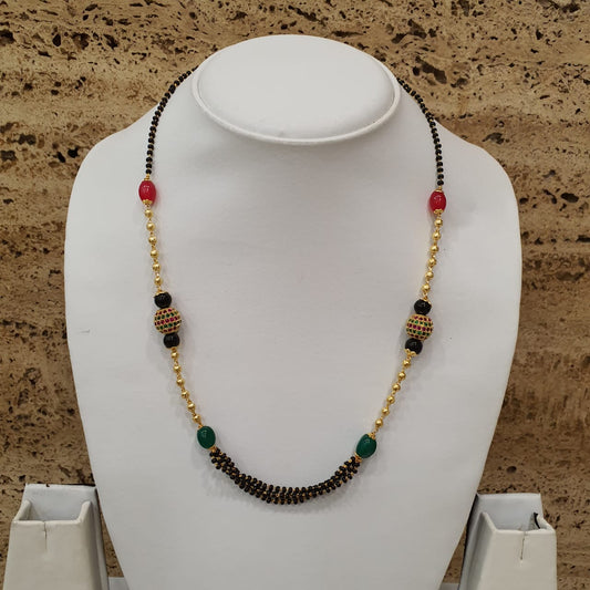 Short Mangalsutra Designs Gold Plated Latest Red Green Stone Black Beads Multilayer Mangalsutra