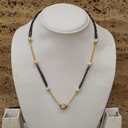Short Mangalsutra Designs Gold Plated Latest AD White Ball Stone Studded with Pearl Mangalsutra