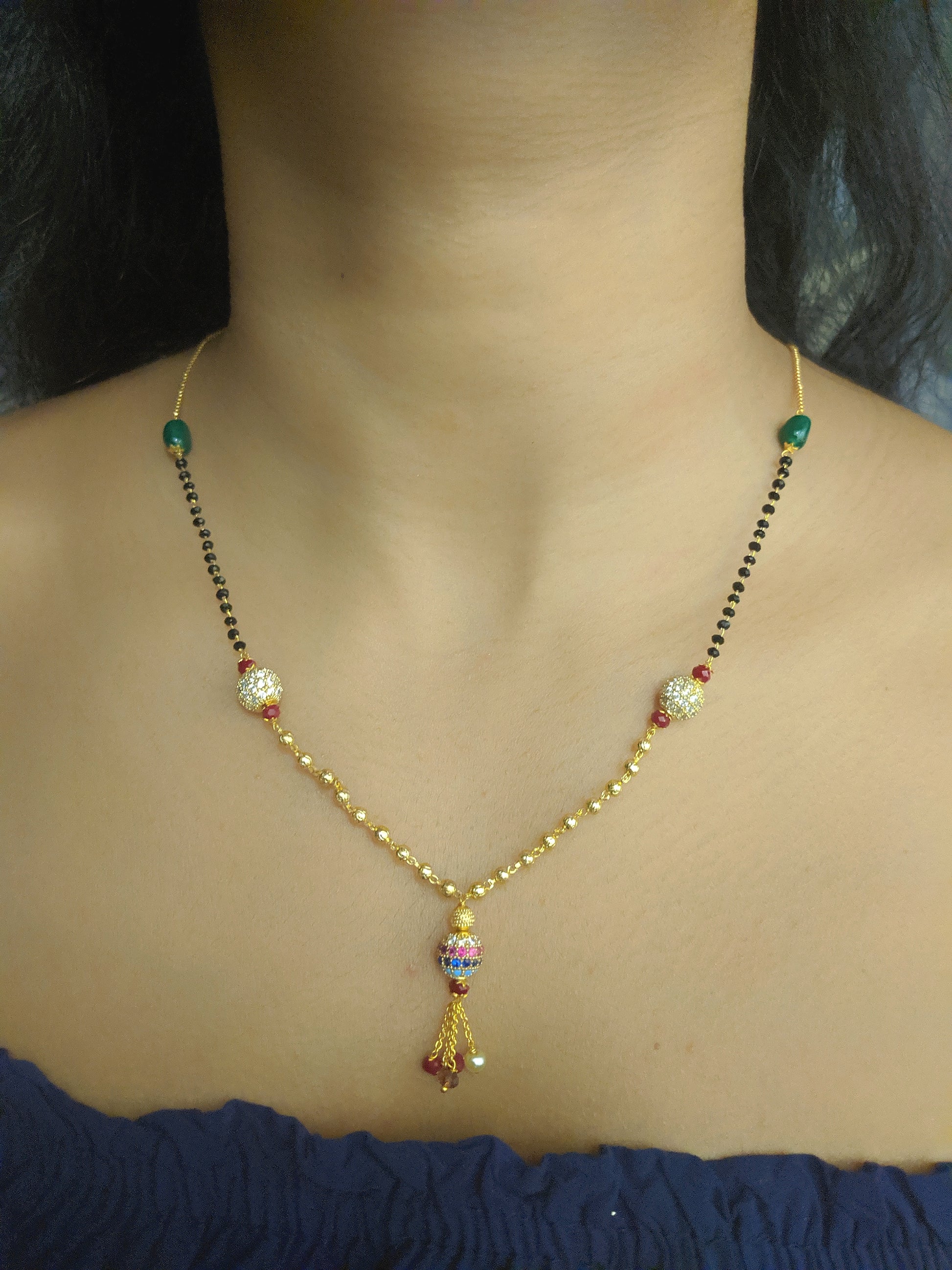 Digital Dress Room Short Mangalsutra Designs Gold Plated Latest Women's Pride Multicolor Mani Mangalsutra