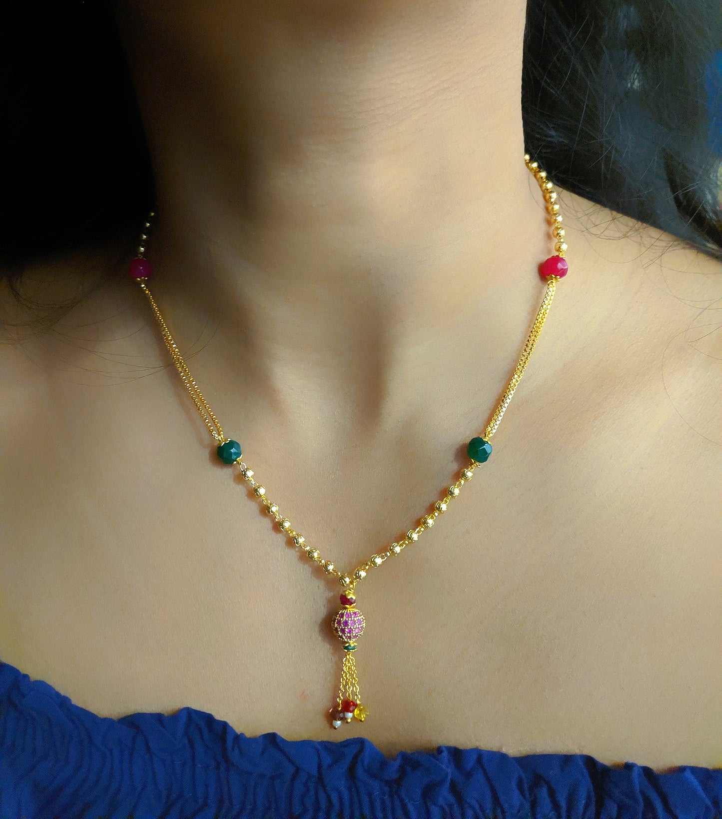 Digital Dress Room Short Mangalsutra Designs Gold Plated Latest Multicolor Round Mani Mangalsutra