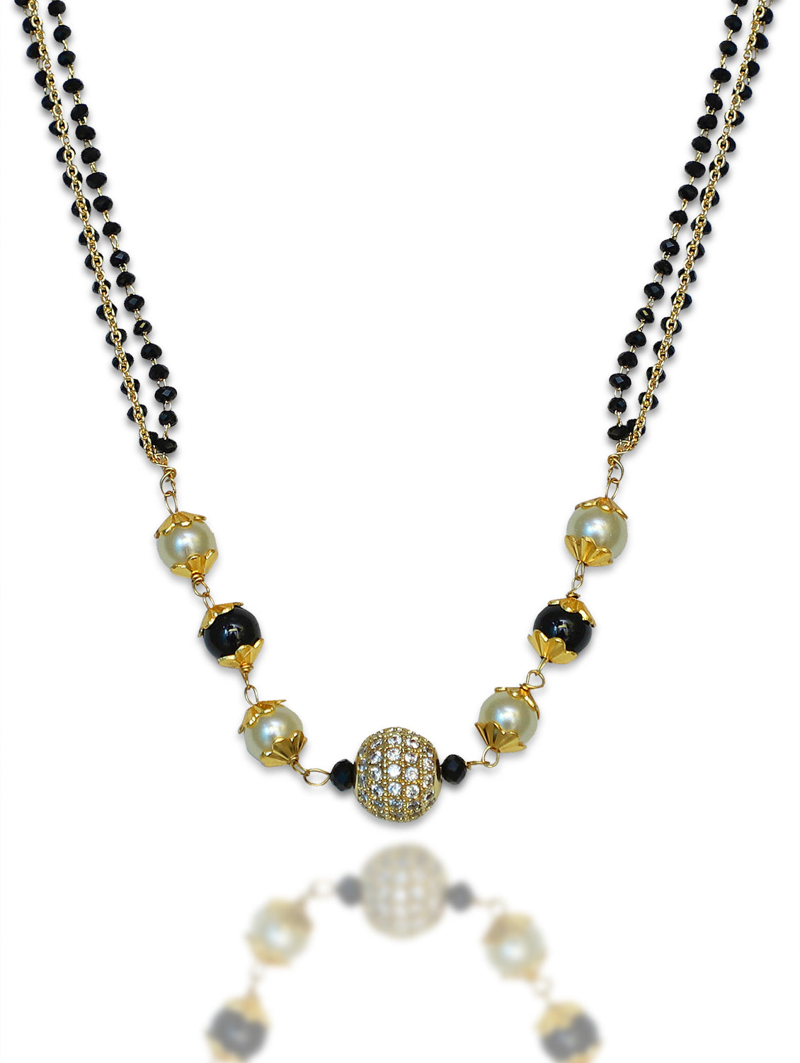 Short Mangalsutra Designs Gold Plated मंगळसूत्र Black Beads White Black Pearls Ball shape Pendant (18 Inches)