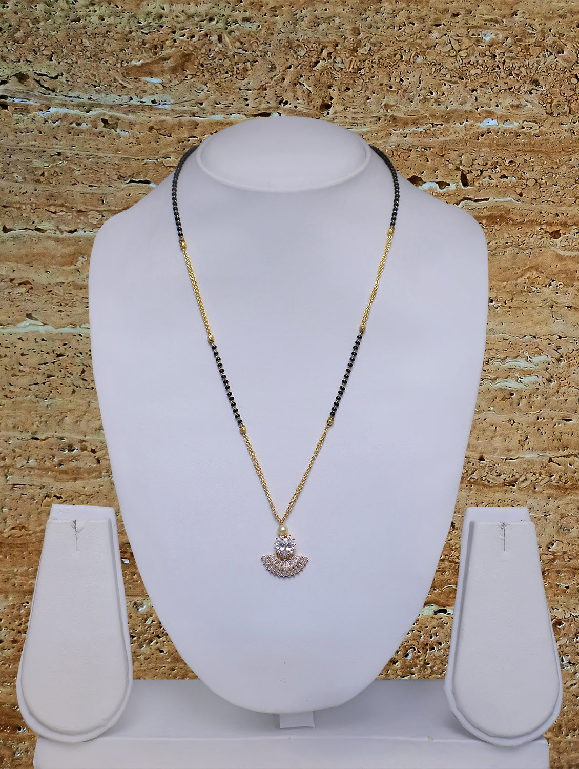Digital Dress Room Short Mangalsutra Designs Gold Plated Latest American Diamond Pendant 20 Inches Mangalsutra