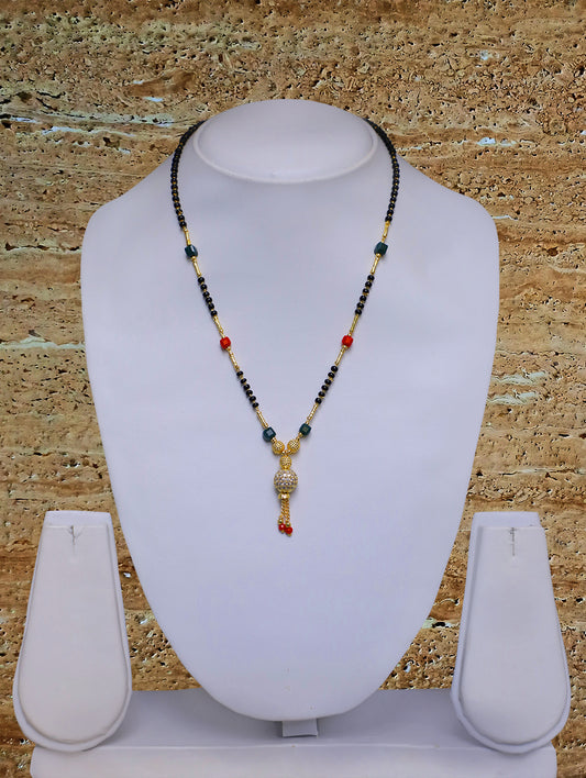 Short Mangalsutra Designs Gold Plated मंगळसूत्र Black Red Green Beads Latkan Pendant (20 Inches)