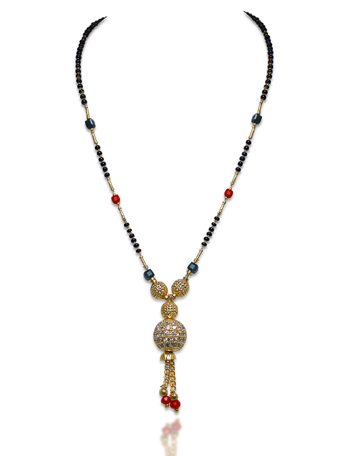 Short Mangalsutra Designs Gold Plated मंगळसूत्र Black Red Green Beads Latkan Pendant (20 Inches)