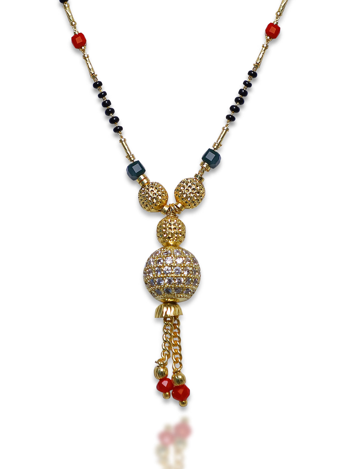 Short Mangalsutra Designs Gold Plated मंगळसूत्र Black Red Green Beads Latkan Pendant (20 Inches)