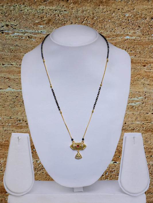 Digital Dress Room Long Mangalsutra Designs Gold Plated Latest American Diamond Red Stone Pendant 21 Inches Mangalsutra