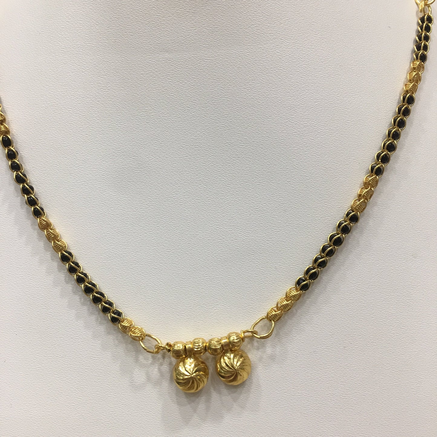 Short Mangalsutra Designs Gold Plated Latest 2 Vati Pendant Black & Gold Beads Mangalsutra