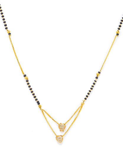 Digital Dress Room Digital Dress Room Diamond Gold Plated Short Mangalsutra मंगलसूत्र Latest Design/Cz Solitaire/Black Beads Chain Small Heart Love Shape Pendant New Mangalsutra Designs For Women (17 Inches)