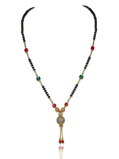 Short Mangalsutra Designs Ball Shape AD Pendant Gold Plated Red Green Beads with Latkan (20 Inches)