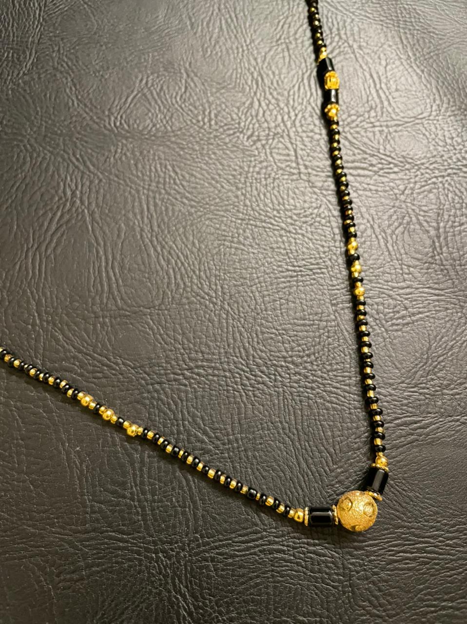Long Mangalsutra Designs Gold Plated Ball Shape Pendant Black Gold Beads (32 Inches)