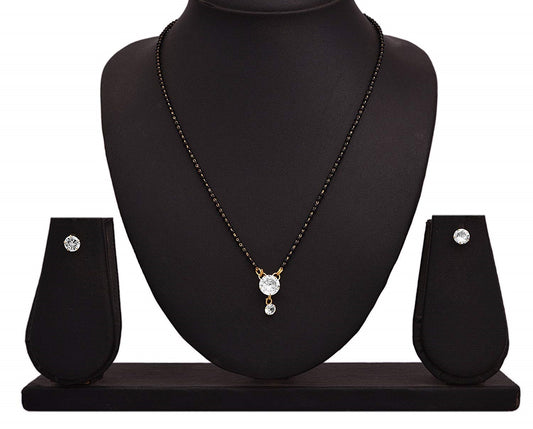 Digital Dress Room Short Mangalsutra Designs Gold Plated Latest American Diamond Round Pendant Mangalsutra & Earrings