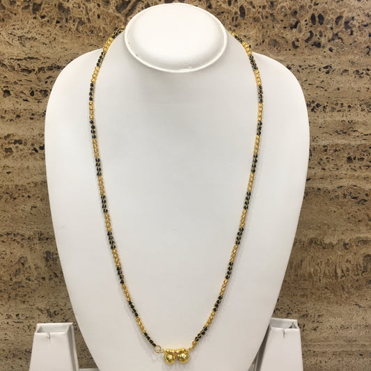 Digital Dress Room Long Mangalsutra Designs Gold Plated Latest 2 Vati Pendant Black & Gold Beads Single Line Mangalsutra