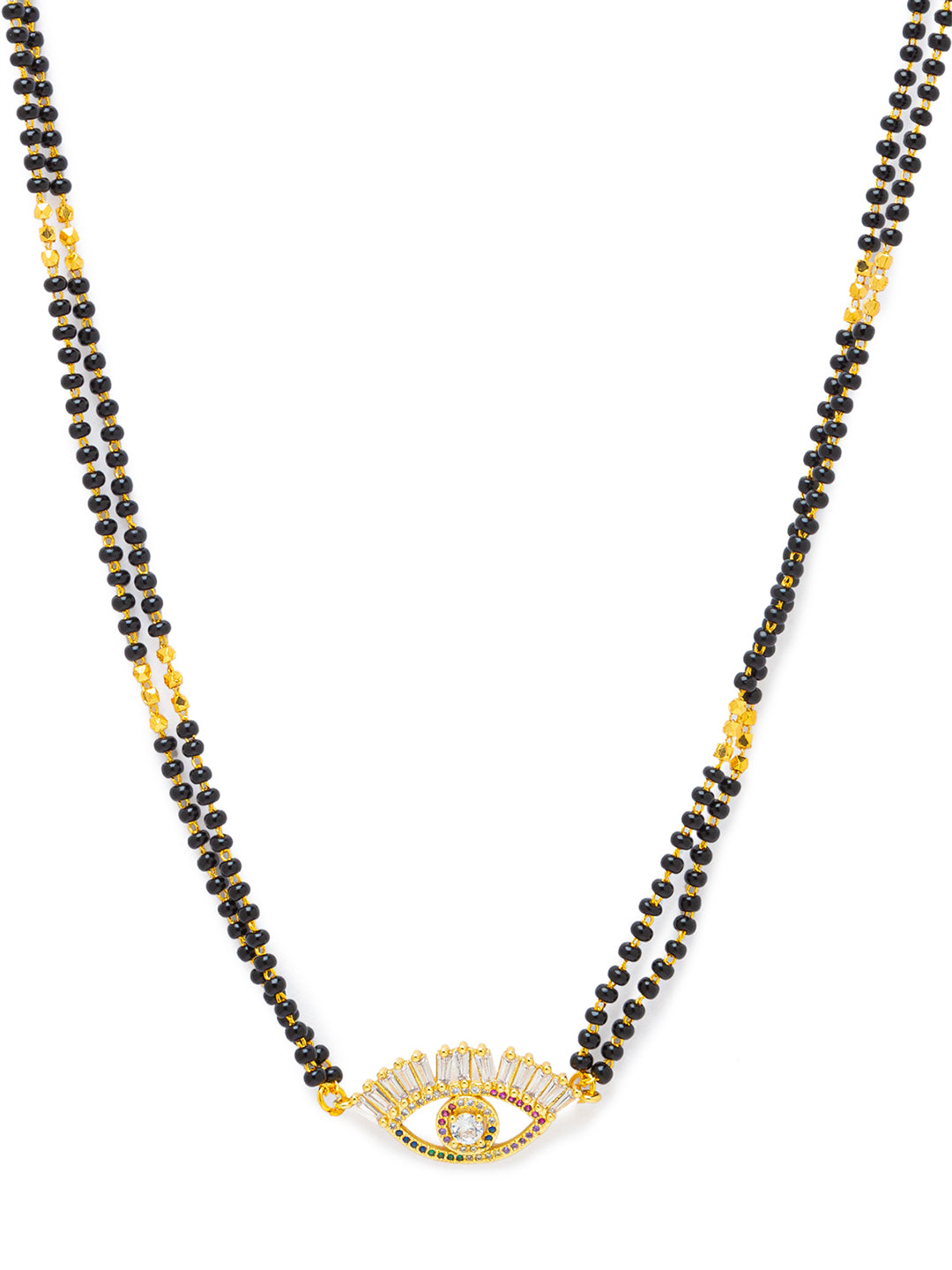 Digital Dress Room Digital Dress Room Diamond Gold Plated Short Mangalsutra मंगलसूत्र Latest Design/Cz Solitaire/Black Beads Chain New Mangalsutra Designs For Women (18 Inches) 