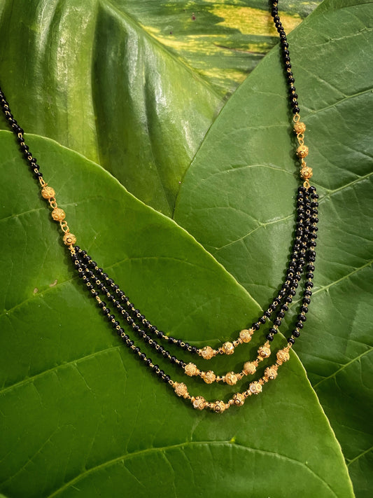 Short Mangalsutra Designs Gold Plated Three Layered Strands with Golden Beads (22 Inches)