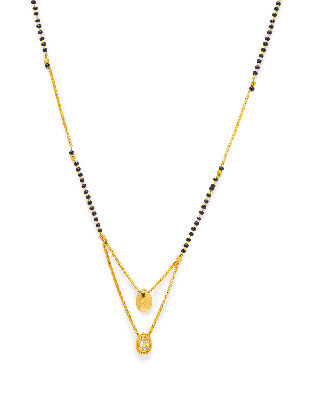 Digital Dress Room Digital Dress Room Diamond Gold Plated Short Mangalsutra मंगलसूत्र Latest Design/Cz Solitaire/Black Beads Chain Heart Love Shape Pendant  New Mangalsutra Designs For Women (20 Inches) 