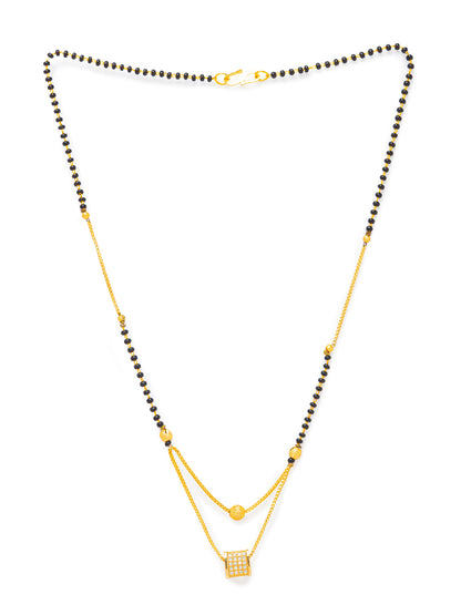 Digital Dress Room Digital Dress Room Diamond Gold Plated Short Mangalsutra मंगलसूत्र Latest Design/Cz Solitaire/Black Beads Chain Triangle Shape Pendant New Mangalsutra Designs For Women (19 Inches)