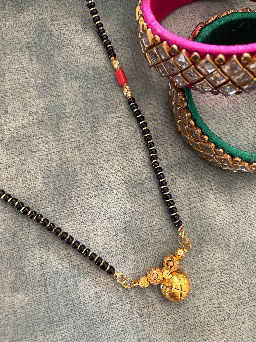 Long Mangalsutra Designs Gold Plated Latest Vati Pendant Black Orange Coral Beads Single Line Mangalsutra