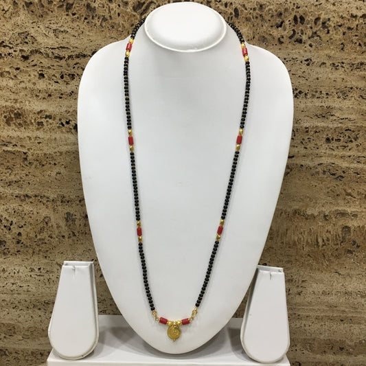 Digital Dress Room Long Mangalsutra Designs Gold Plated Latest Vati Pendant Black Orange Coral Beads Single Layer Mangalsutra