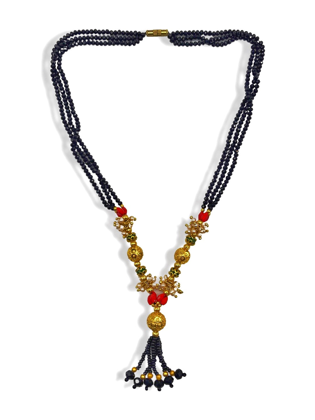 Short Mangalsutra Designs Gold Plated Ball Pendant Latkan with Pearls and Multi Strands Crystal Beads