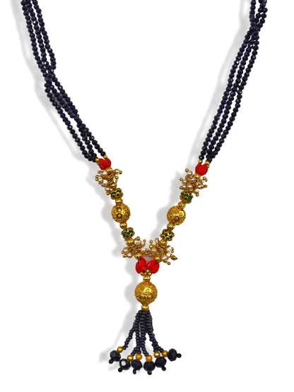 Short Mangalsutra Designs Gold Plated Ball Pendant Latkan with Pearls and Multi Strands Crystal Beads