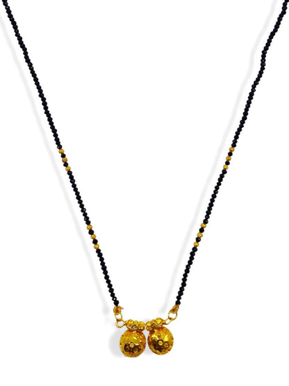 Long Mangalsutra Designs Gold Plated Maharashtrian Style Vati Pendant with Crystal Beads