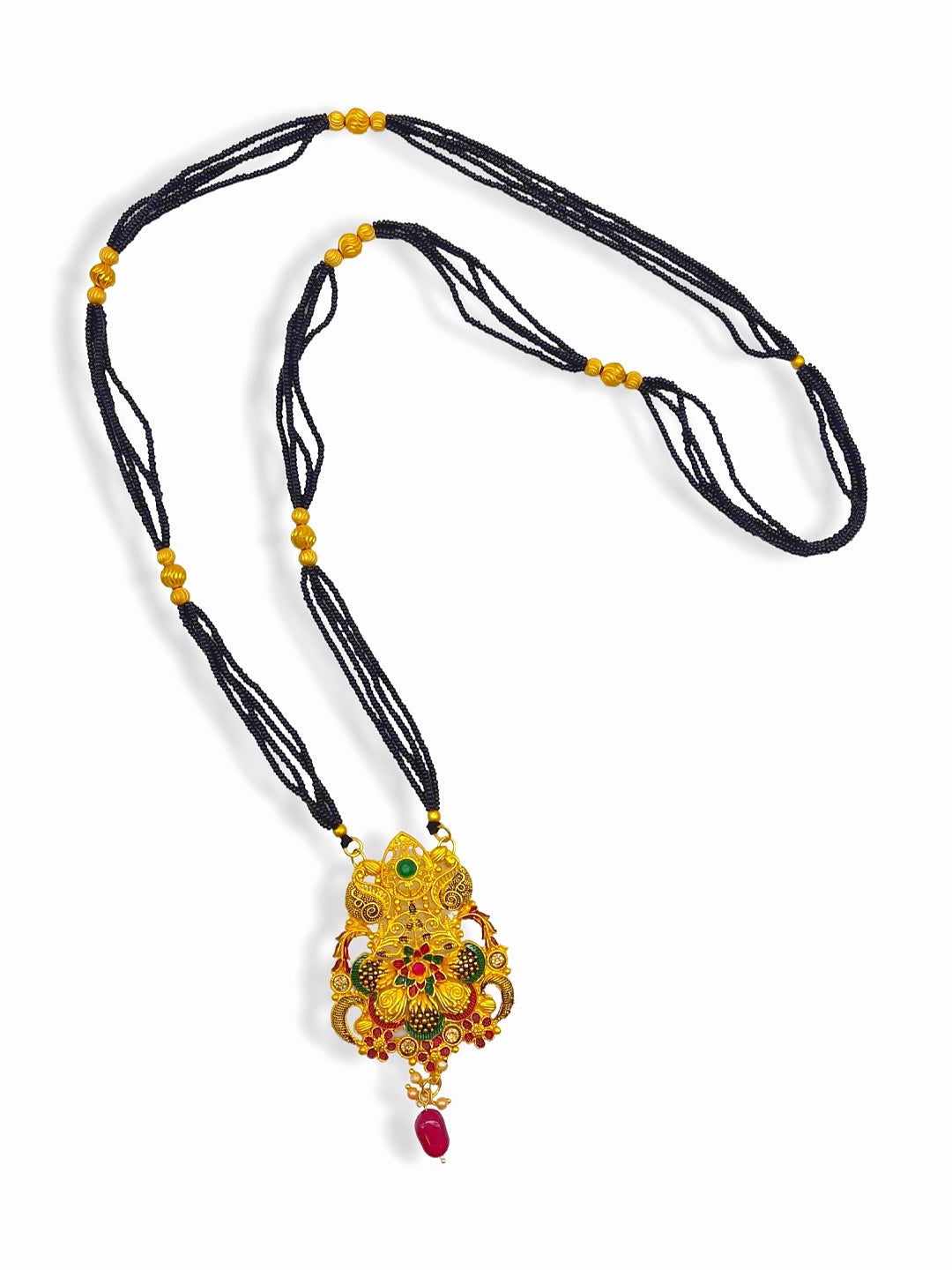 Long Mangalsutra Designs heavy gold mangalsutra with multiple black beads chain Flower thali mangalsutra (41 Inches)