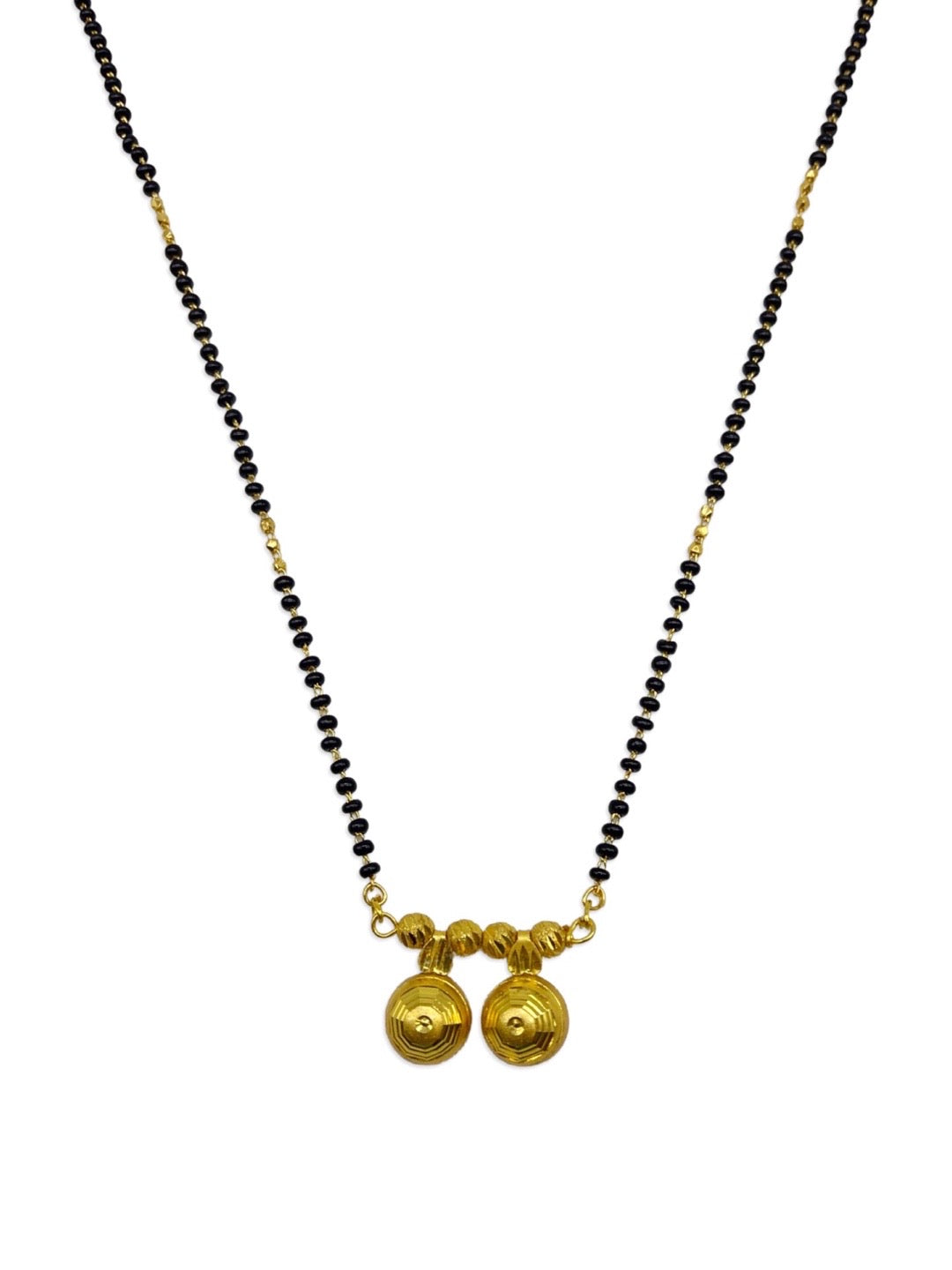 Short Mangalsutra Designs Gold Plated Latest 2 Vati Pendant Black Gold Beads Mangalsutra