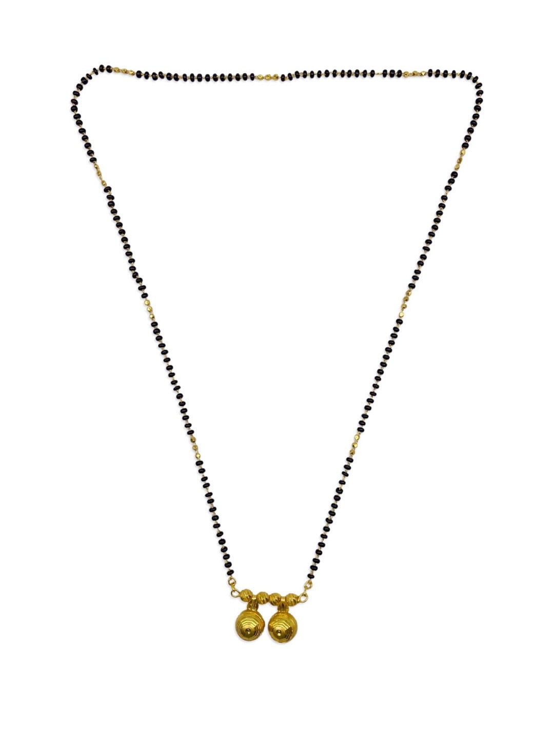 Short Mangalsutra Designs Gold Plated Latest 2 Vati Pendant Black Gold Beads Mangalsutra