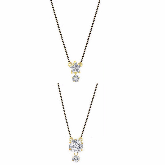 Digital Dress Room Short Mangalsutra Designs Gold Plated Latest American Diamond Star & Round Pendant Combo Mangalsutra