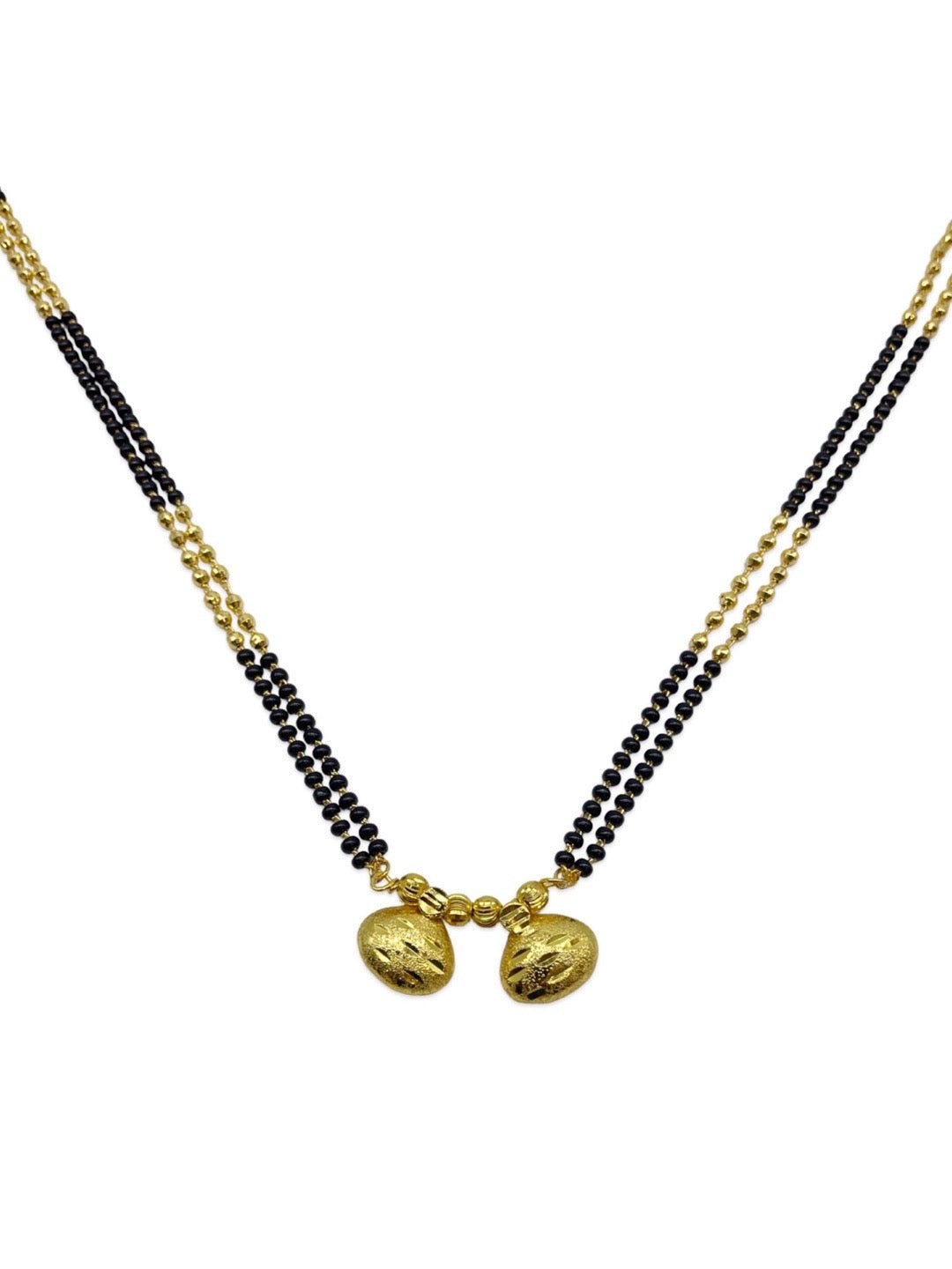 Long Mangalsutra Vati Pendant 2 Line Gold Black Beads Chain