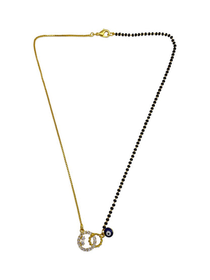 Gold Plated Modern Short Mangalsutra With AD Pendent & Dark Blue Evil Eye Charm