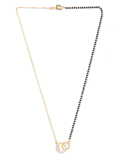 Gold Plated Maharashtrian Short Mangalsutra Designs Fancy AD Black Beads Chain Latest Unique Designs