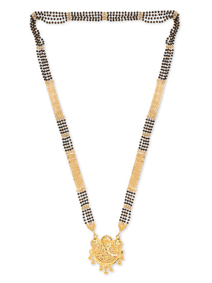 Gold Plated Long Mangalsutra Designs Heavy Gold Pendant Black Beads Chain Latest Unique Designs