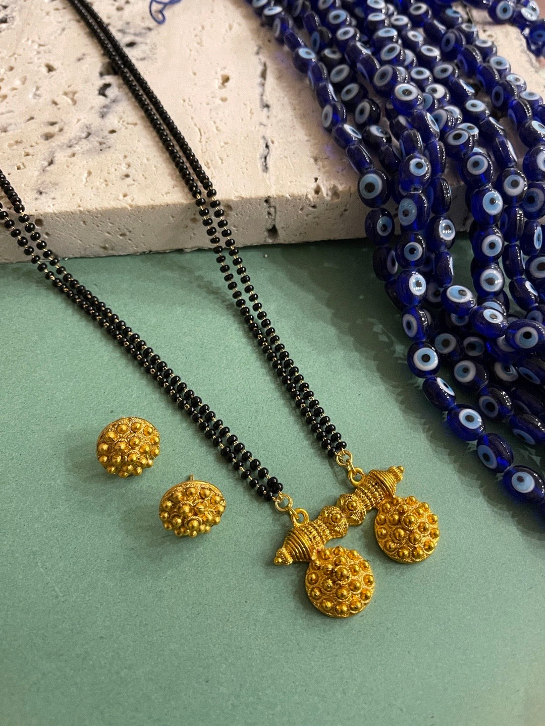Mangalsutra - CZ Pendant and Earrings set - Dual strand - Leaf design –  Simpliful Jewelry