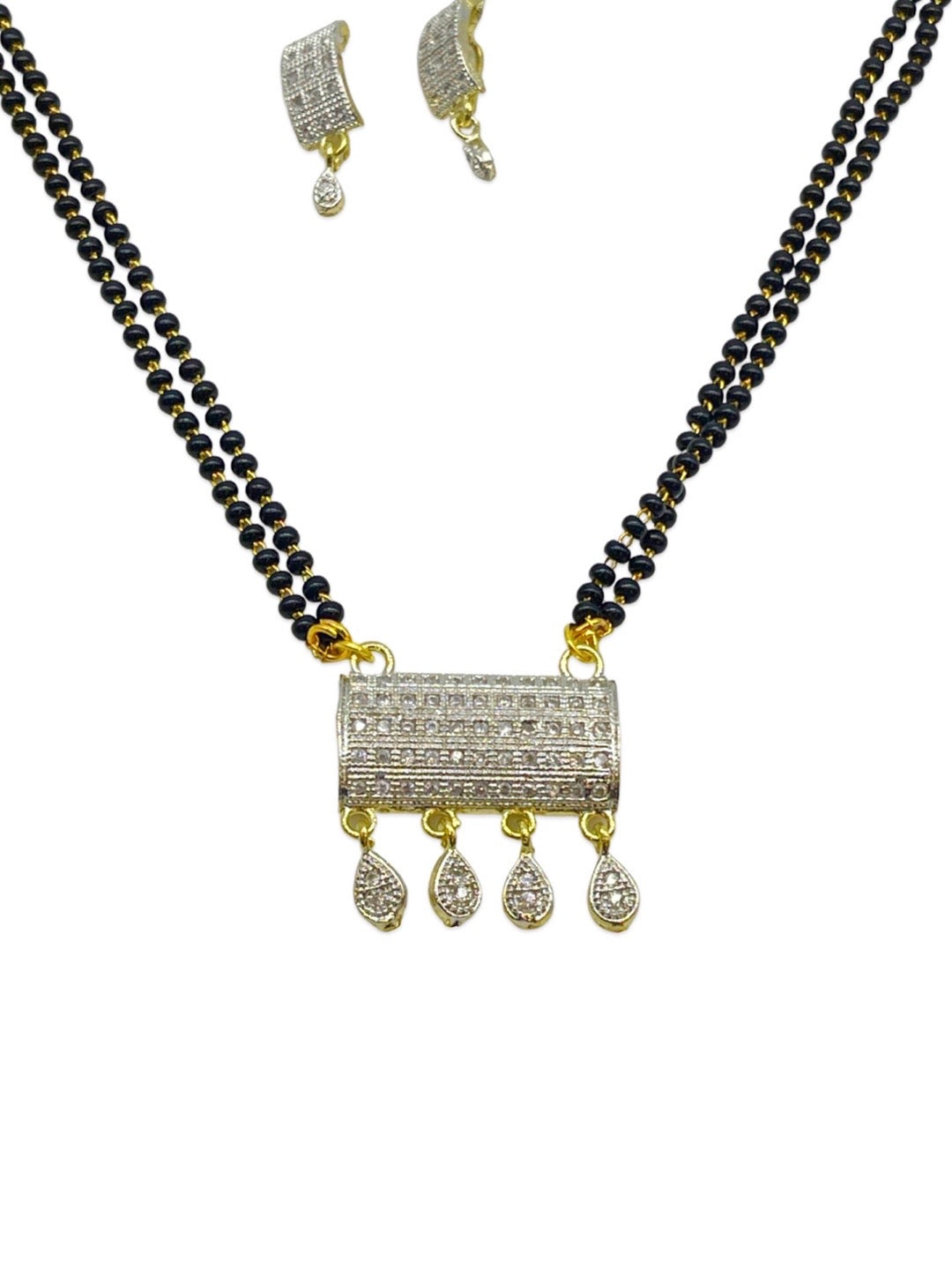 Long American Diamond Mangalsutra Set With Earrings