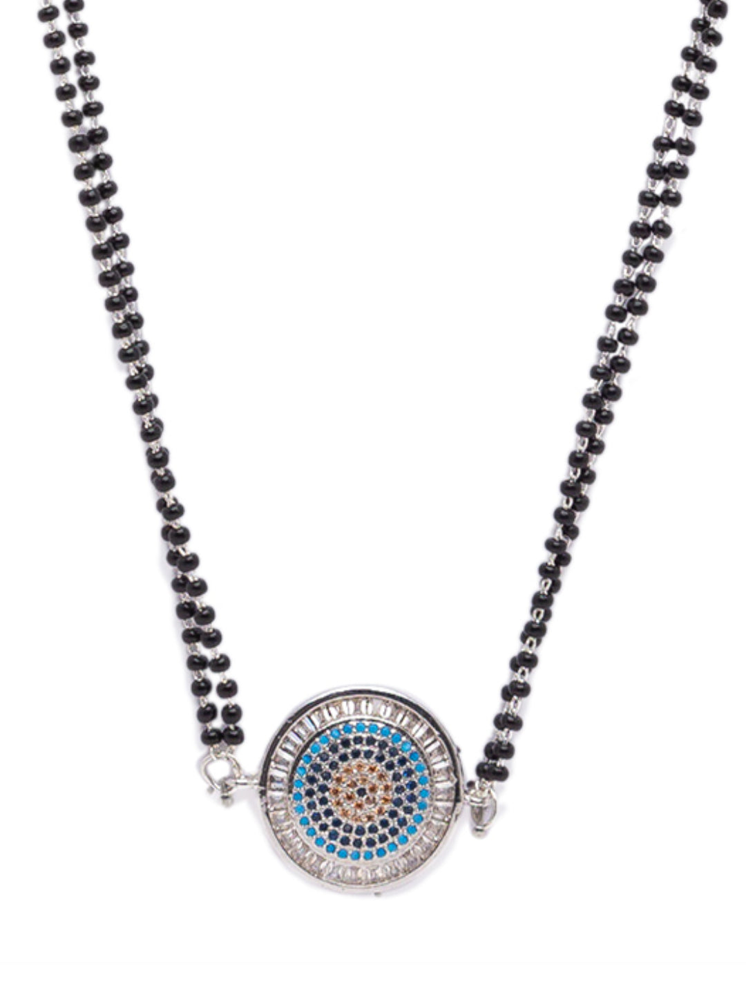 The Evil Eye Necklace Long Silver Mangalsutra Design Brass Silver Plated AD Pendant मंगळसूत्र (25 Inch)