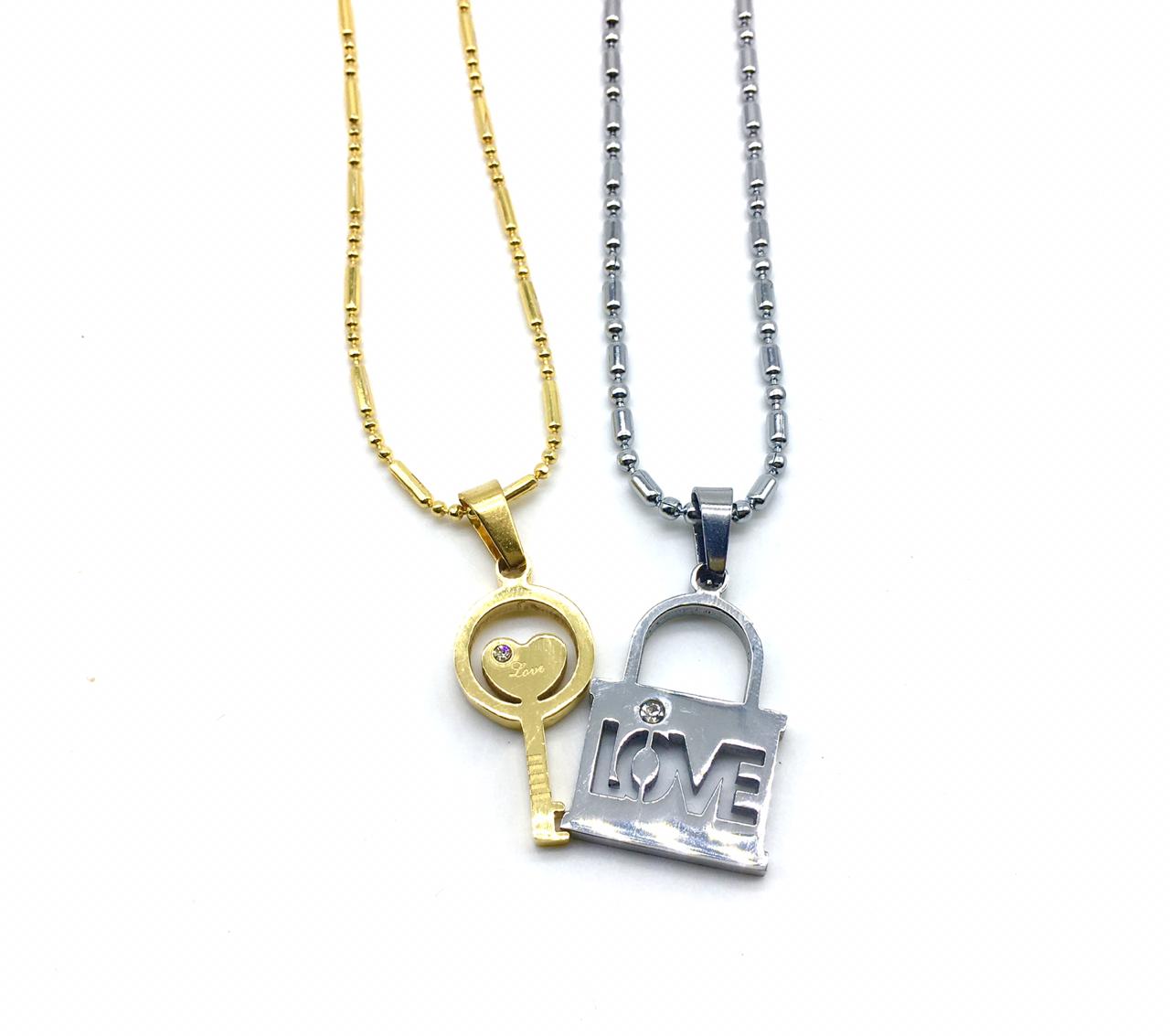 Digital Dress Room Valentine's Day For His And Her Necklaces Love Couples Accessories 2Pcs Chic Gold Silver Lock and Key Love Heart Pendant Puzzle Necklace