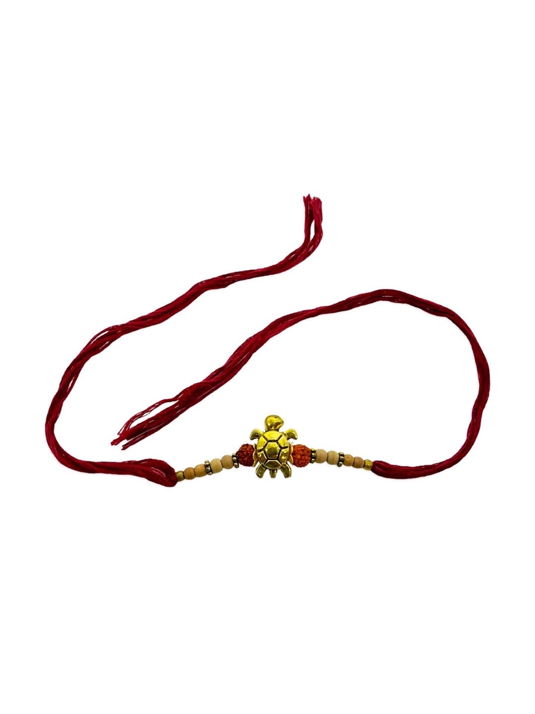 (Set of 3) Tortoise Designer Rakhi for Men Gold Plated Rudraksha Tulsi Beads Maroon Thread Rakhi