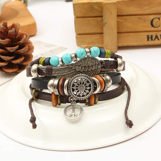 Digital Dress Room Fashion Genuine Leather Bracelet Rakhi Silver Brown Black Wraps Casual Skin Friendly Bracelets for Men Boys