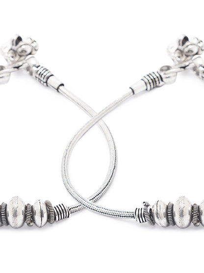 German Oxidised Silver Anklets Maharashtrian Payal Silver Plating Big Beads with Ghungroo Paijan