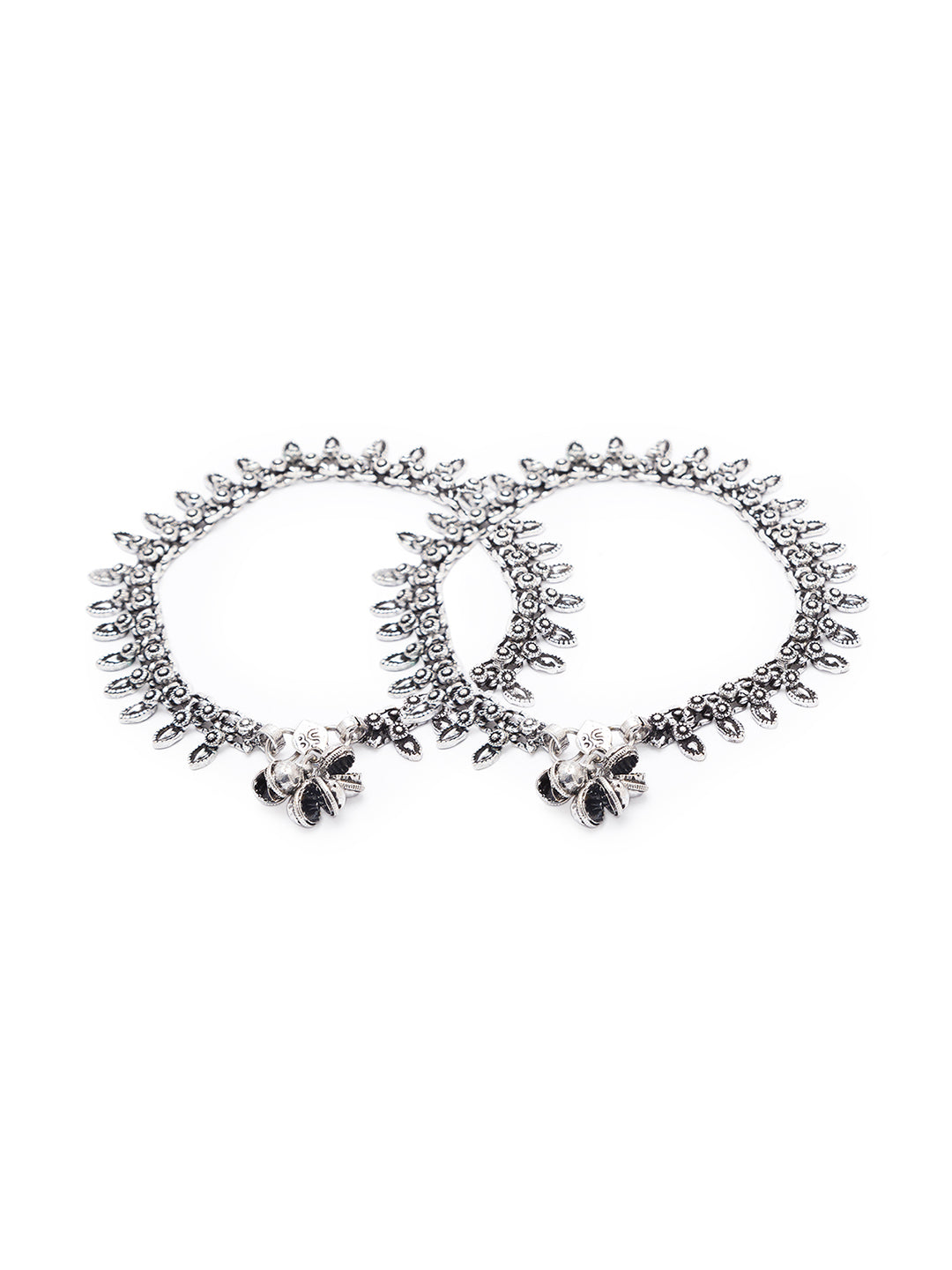 German Oxidised Silver Anklets Floral/Drop Leaf Design Payal Silver Plating Ghungroo Foot Jewellery