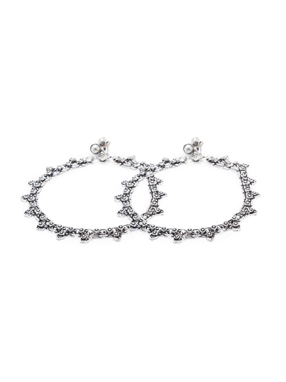 German Oxidised Silver Anklets Floral/Heart Shape Design Payal Silver Plating Ghungroo Foot Jewellery
