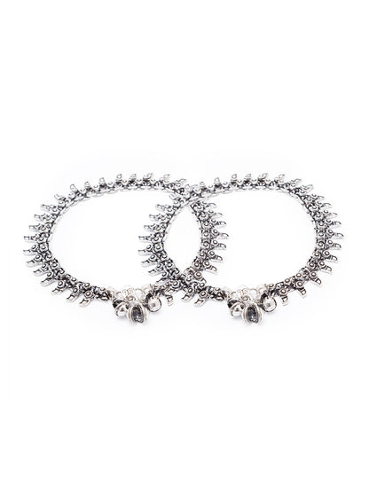 German Oxidised Silver Anklets Ethnic Floral/Leaf Design Payal Silver Plating Ghungroo Foot Jewellery