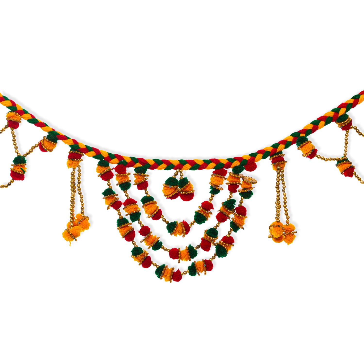 Digital Dress Room Toran For Door Hangings Diwali Decoration Heavy Fancy Orange & Red & Green Pom Pom balls Toran