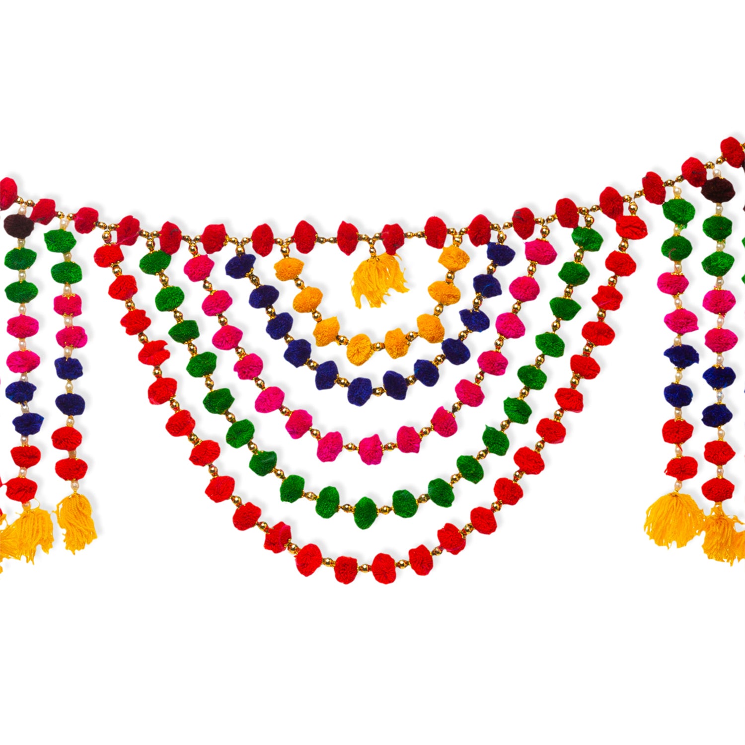 Digital Dress Room Toran For Door Hangings Diwali Decoration Heavy Fancy Green, Red, Pink, Yellow, Blue Pom Pom balls with Latkans