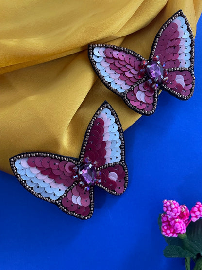 Colourful Sequence Beaded Butterfly Stud Earrings